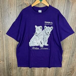 Vintage Philadelphia Zoo T-Shirt White Lions Graphic Purple XXL Velva Sheen